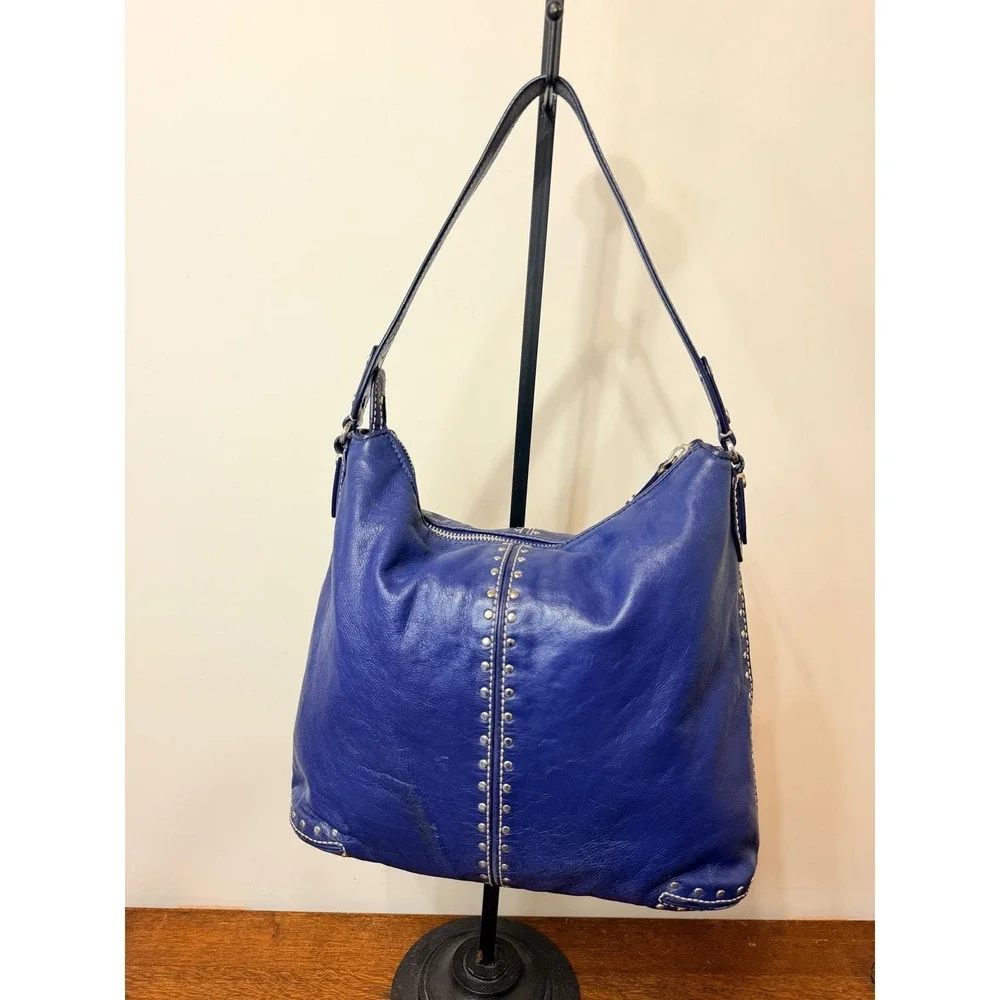 Michael Kors‎ Blue Leather Studded Hobo Shoulder Bag Silver Hardware Y2K Vinage